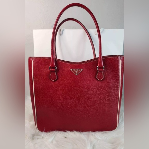 Prada Red Leather Tote Authentic - Picture 1 of 13